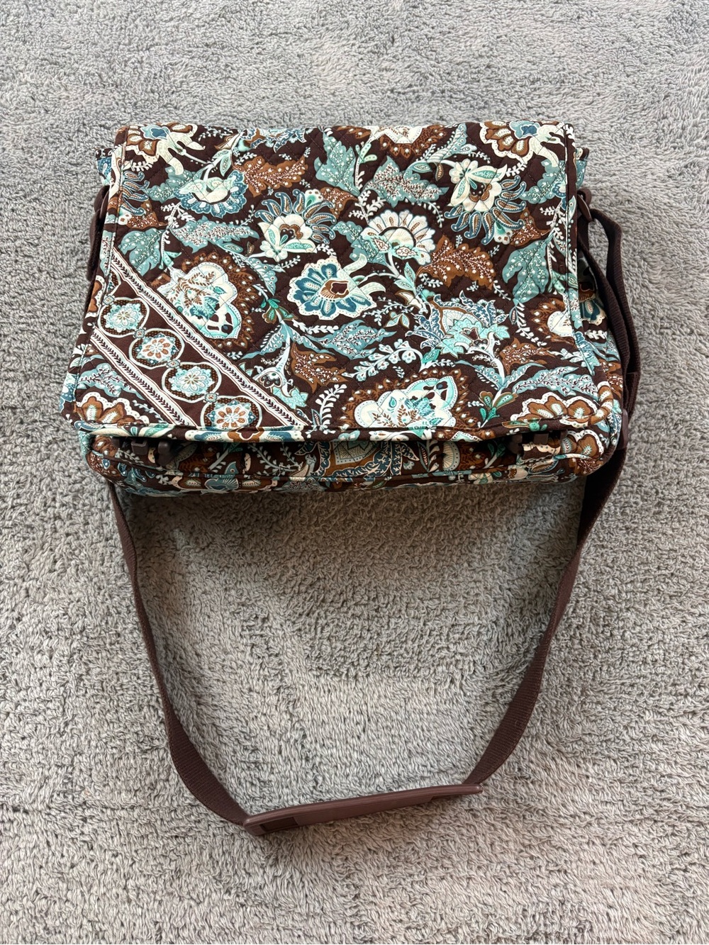 Vera  Bradley Floral Quilted Crossbody Bag in Brown and Teal